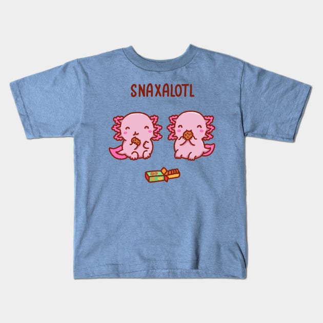 Cute axolotls snacking on some cookies, snaxalotl Kids T-Shirt by Tinyarts